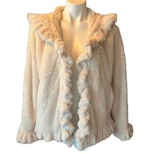 Damselle NY Cream faux fur ruffled hooded jacket with pockets S